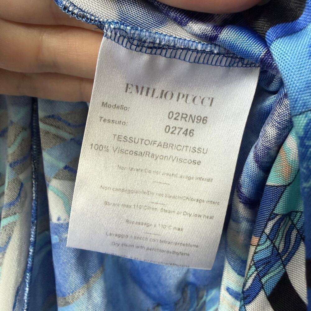 Emilio Pucci Vintage Blue Abstract Print V-Neck Blouse Size 8 - Picture 6 of 7
